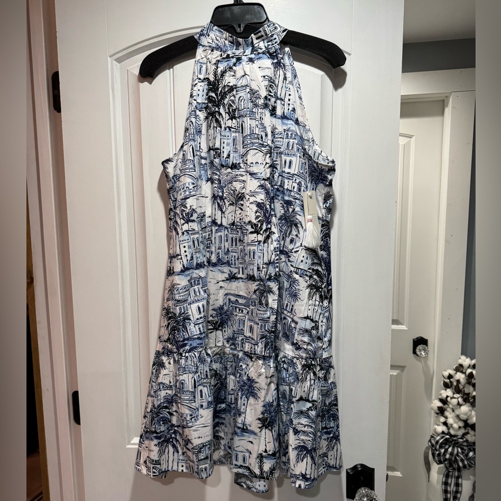 Calypso St. Barth Blue and White Halter Dress